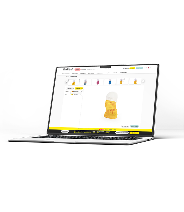 Laptop screen displaying an online configurator with a custom bandana neck tube mock-up.