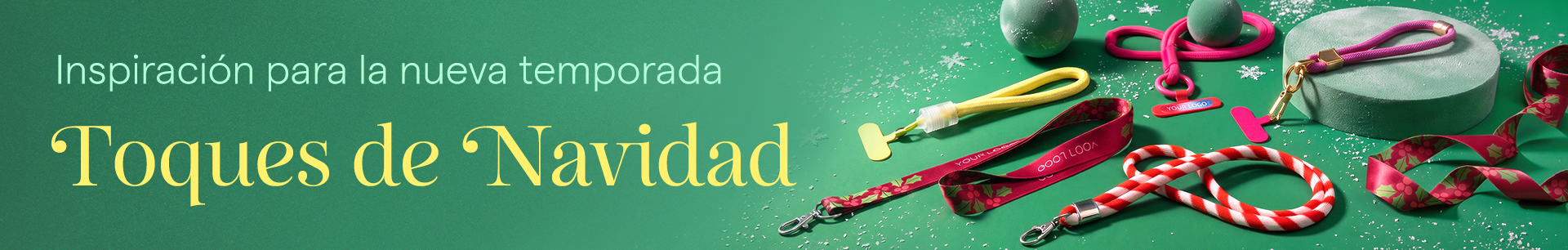Lanyards publicitarias navideñas, bandanas personalizadas y cintas de regalo impresas con logo para eventos de empresa[cite: 5, 6].
