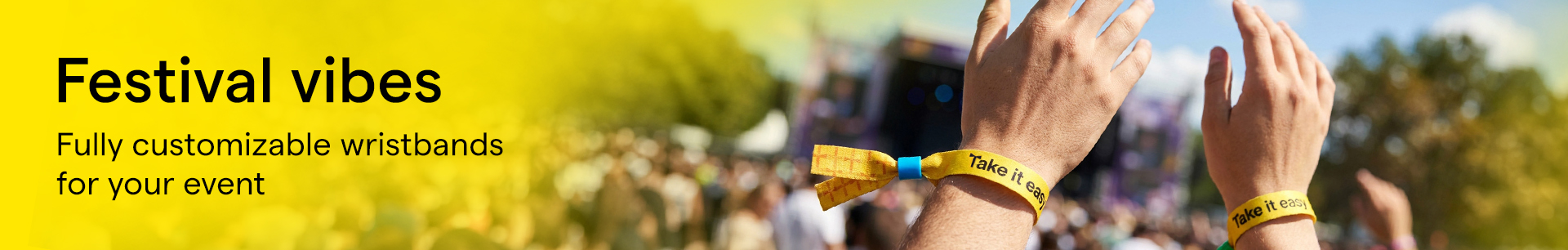 Custom fabric festival wristbands and event wristbands with printed logo for concerts and access control.   
