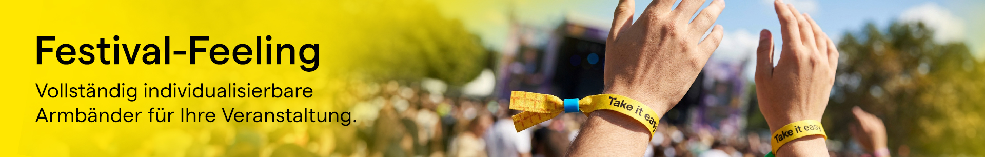 Bedruckte Festivalbändchen und Einlassbänder aus Stoff mit Logo für Kontrollen bei Events und Konzerten.   
