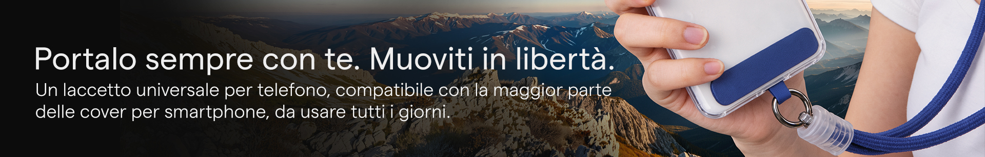 Cordino per telefono personalizzato a tracolla con connettore universale per custodia smartphone[cite: 9, 10].