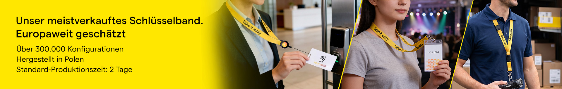 Sublimations-Schlüsselbänder mit individuellem Logo-Druck für Ausweise bei Messen und Firmen-Events[cite: 13, 14].