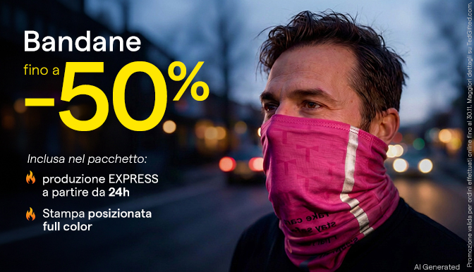 Bandana personalizzata con logo e scaldacollo multifunzione riflettente per alta visibilità durante le attività outdoor. 