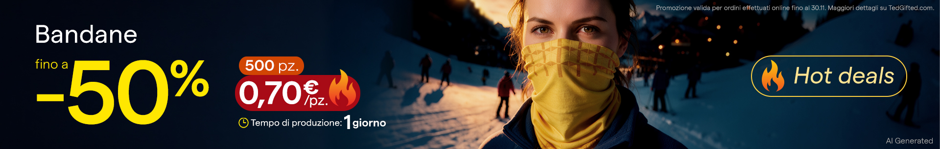 Bandana personalizzata con logo e scaldacollo multifunzione in offerta promozionale per sport invernali ed eventi aziendali[cite: 15, 16].