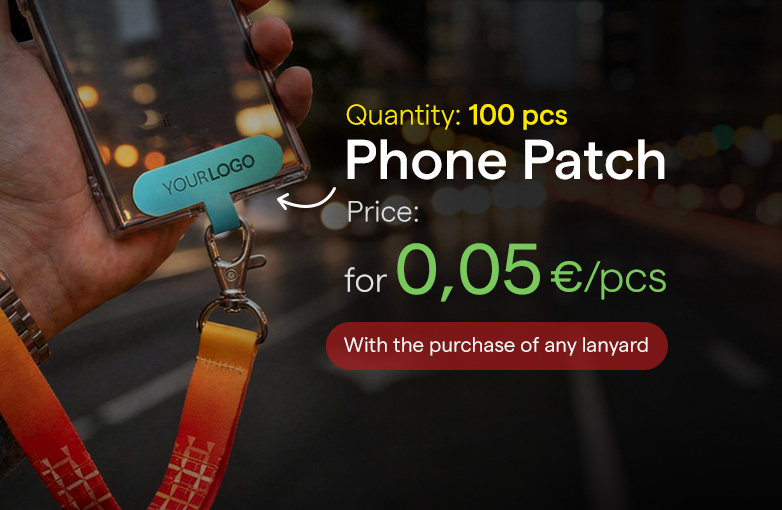 Universal Phone Patch phone tab with custom logo print.